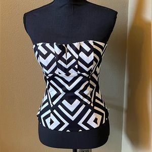 WHBM Bustier Black, White, light blue, & cream striped. Fully lined back zip  00